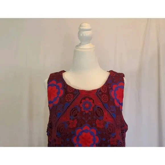 New Anthropologie Eva Franco Eyelet Burgundy Floral Mini Dress 8